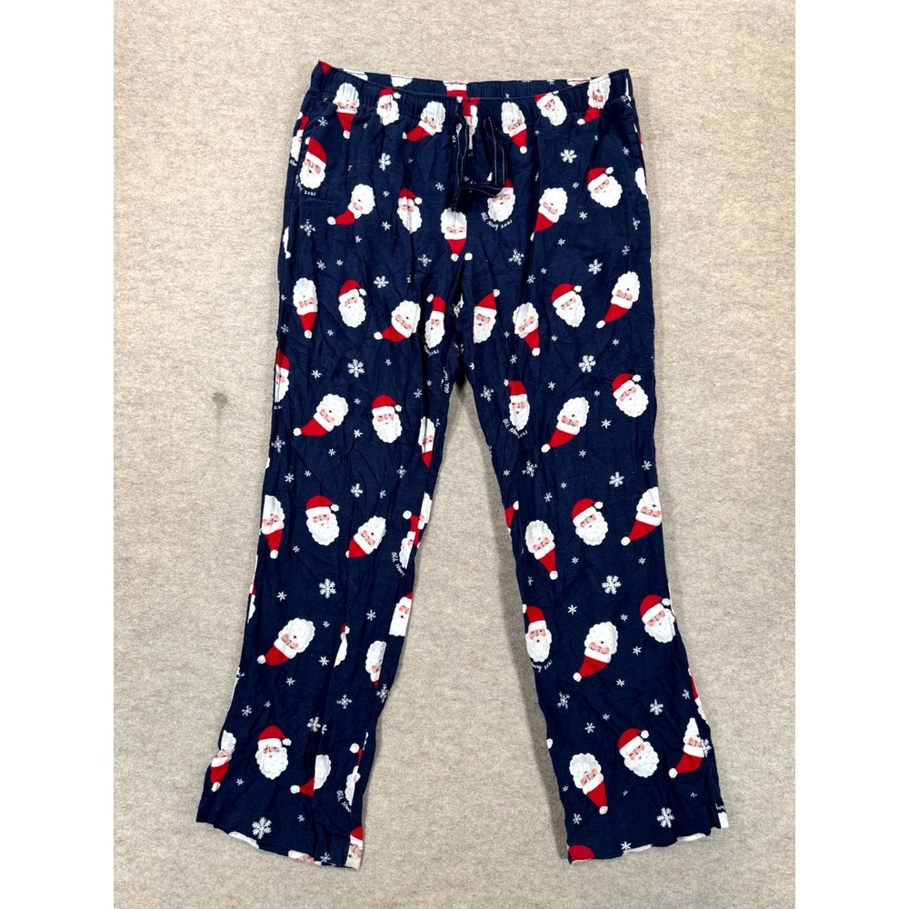 Old Navy Flannel Pajama Pants Womens Large Navy Blue Santa Claus All Over Print